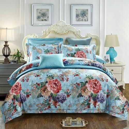 100% Cotton jacquard floral Luxury Royal Bedding Set King Queen Wedding Bed Sheet set Duvet cover Pillowcases 4pcs New Flower