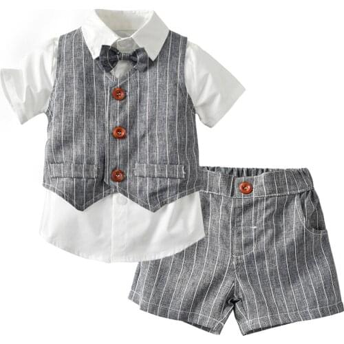 Trendy summer new boys' striped vest shirt Casual Short Sleeve suit handsome vest show dress