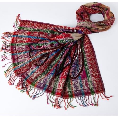 Wool Pashmina Scarf Women Travel Ethnic Kashmir Handmade Bead Winter Nepal Warm Scarf India Nepal imported Boiled Wool Shawl