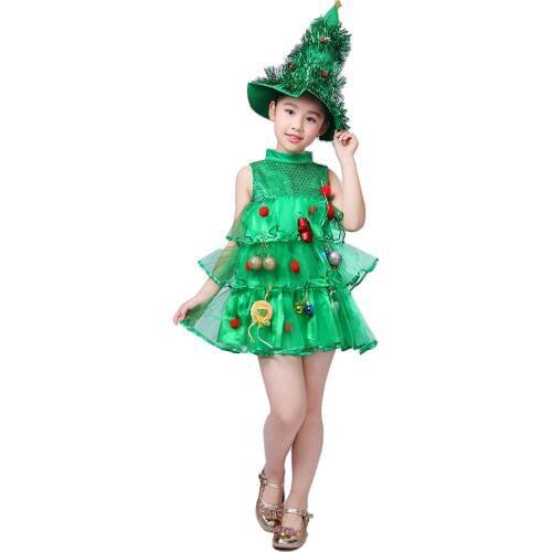 1PC Christmas Tree Hat And Dress Stage Show Costume ChildrenS Christmas Performance Costume For Girls