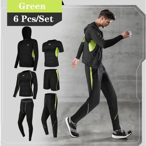 2021 6pcs/set mens track suit gym fitness compression sports suit clothes running jogging sportswear exercise fitness