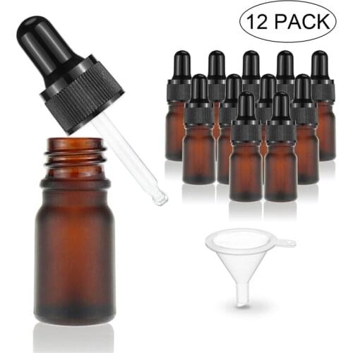 5ml Glass Dropper Bottles Amber Frosted Essential Oil Bottles With Glass Pipettes Travel Bottle - pack of 12