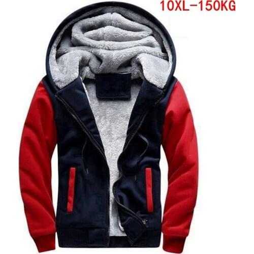 Mens Hooded Sweatshirt Large Size 7XL 8XL 9XL 10XL Long Sleeve Fleece Zipper Autumn Winter Blue Red Colorblock Jacket