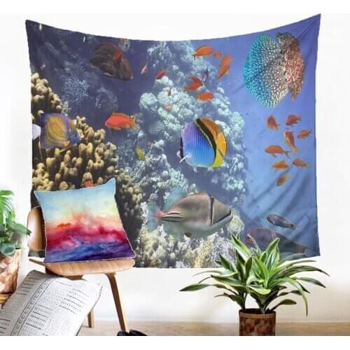 Fabic Wall Cloth Vivid Print Macrame Panel Underwater World Pattern Tapestry Throw Rug For The Space Of Living Room Dorm