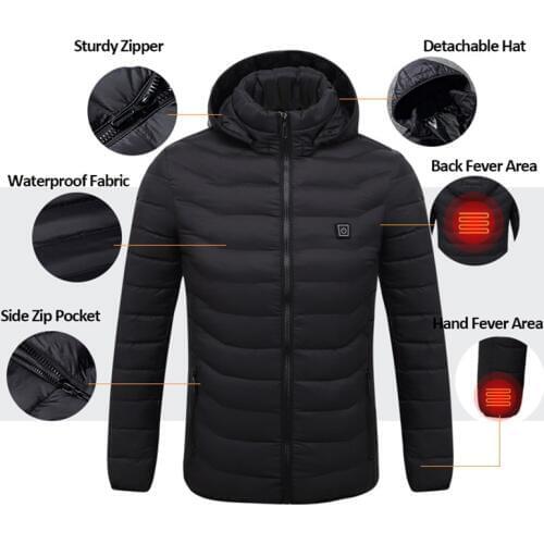 Ourdoor Electric Heated Jackets Men Women Feather Down Cotton Cooling Jacket Winter Plus Size Thermal Warm Hooded Clothing
