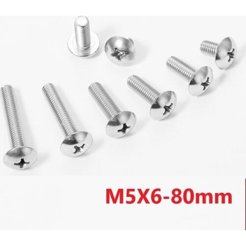 5mm Cross Recessed Truss Head Machine Screws M5 X 6 8 65 70 80mm Mushroom Big Flat Head Screw 304 Stainless Steel Philips Screw