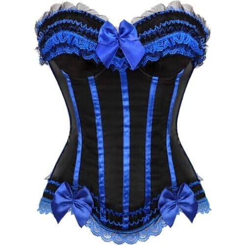 Ladies Fashion Striped Lingerie Cup Body Shaping Tops Lace Bow Sexy Overbust Corset Plus Size S-6XL
