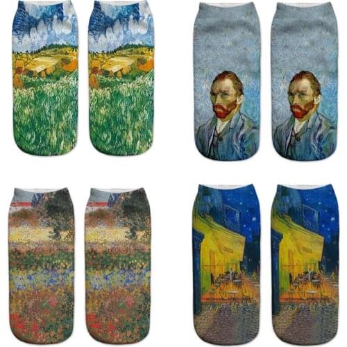 3D Oil Painting Women Van Gogh Sunflower Print Art Socks Low Cut Ankle Sock Starry Night Retro Famous Painting Unisex Painless