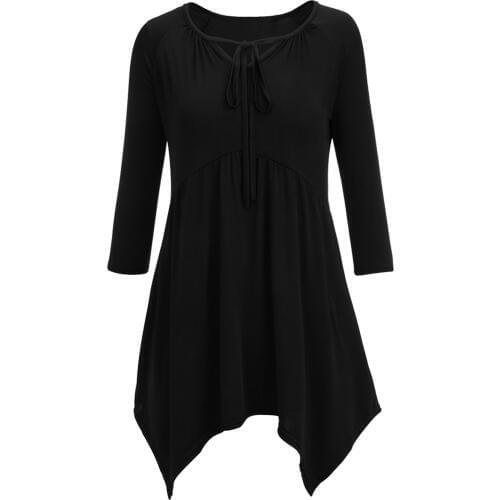 Women Well-matched Tie Neck Long Sleeves Floral Printed Soft Ice Silk Irregular Hem Pullover Style Blouse Shirt Tops