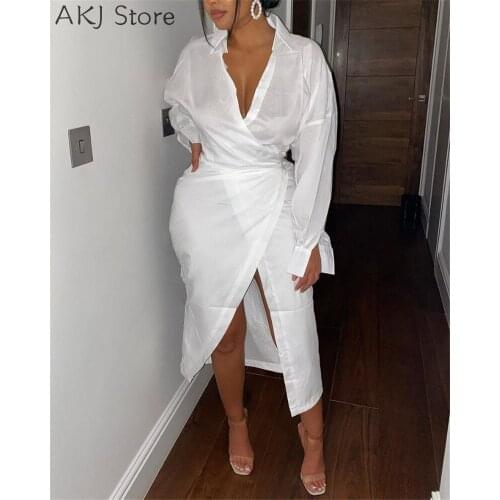 Women Solid Color Turn-Down Collar Wrap Tied Detail Long Sleeve Bodycon Dress
