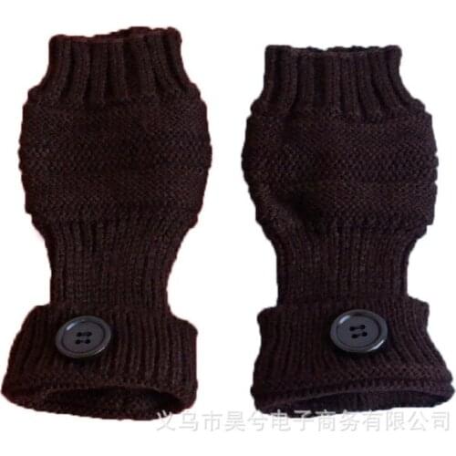 Winter outdoor decoration warm and cold protection Japanese cute fashion simple buckle half-finger knitted gloves