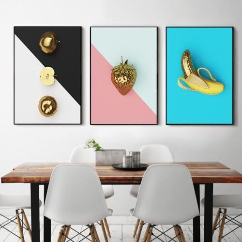 Gold Fruit Abstract Home Decor Nordic Canvas Painting Living Room Kitchun Wall Print Poster Modern Minimalist Creative Picture