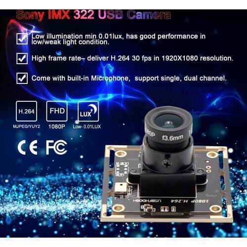 1/2.9 SONY IMX322 cctv Security Protection camera module H.264 1920*1080 mini UVC USB webcam video camera board