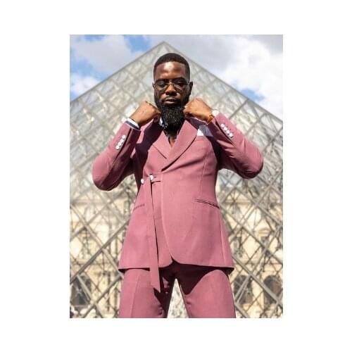 2021 Wedding Dress Men Suits Double Breasted With Belt Costume Homme Prom Slim Fit Tuxedo Groom Terno Masculino Blazer 2 Pcs