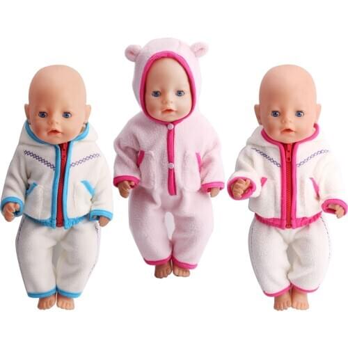 43 Cm Boy American Dolls Clothes White Thick Pajamas Bear Jumpsuit Newborn Baby Toys Accessories Fit 18 Inch Girls Doll Gift a7
