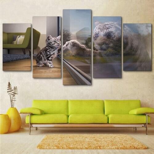 5d Diy art mosaic tiger cat picture diamond embroidery 5pieces diamond painting cross stitch pictures full square roundZP-1822