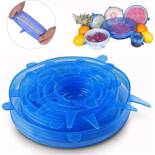 6pcs Reusable Silicon Stretch Lids Universal Pot Cover Wrap Bowl Pot Lid Silicone Cover Pan Kitchen Accessories Bowl Cover Food