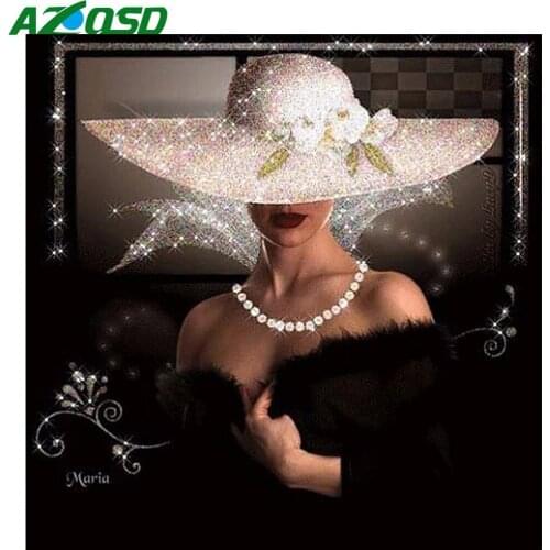 AZQSD 5D Diamond Painting Woman In Hat Full Drill Square Decor For Home Diamond Mosaic Cross Stitch Kits Handmade Craft