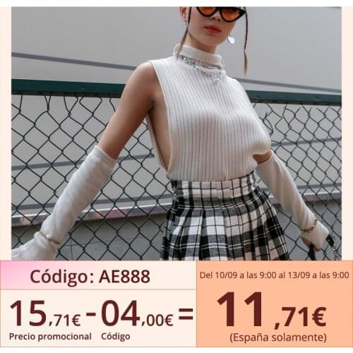 Conmoto White knitwear vest sweater with glove Sweet women sleeveless pullovers Winter loose turtleneck tank top jumper sweaters