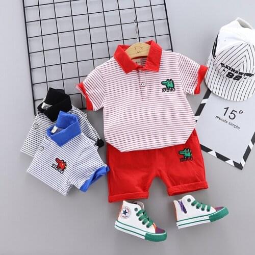 New Summer Toddler Baby Boy Clothes Sets Kids Girl Striped Cute Dinosaur Print T-Shirt+Shorts 2Pcs Outfits Infant Casual Clothes