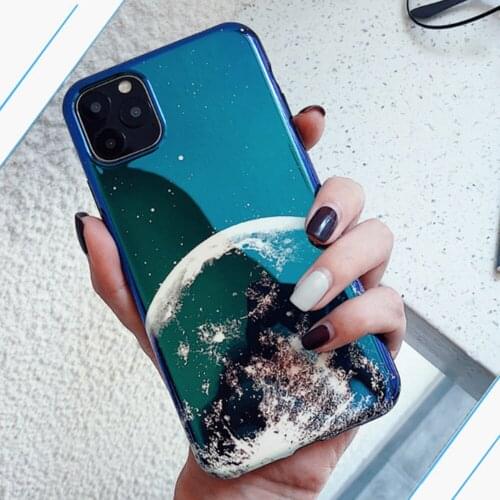 Luxury Glossy Blu-ray Phone Case For iPhone 6s 6 7 8 Plus X XR XS 11 Pro Max Se 2020 Beautiful Moon Soft IMD Graphic Back Cover