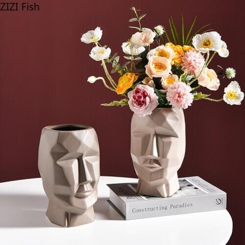 Creative Abstract Geometric Portrait Vase Decoration Art Ceramic Head Flower Vase Living Room Porch Dining Table Home Decoration