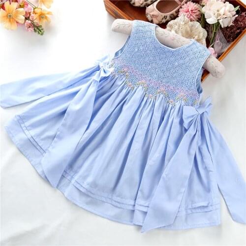 Summer smocked baby girls dresses pink white hand made boutiques kids clothing