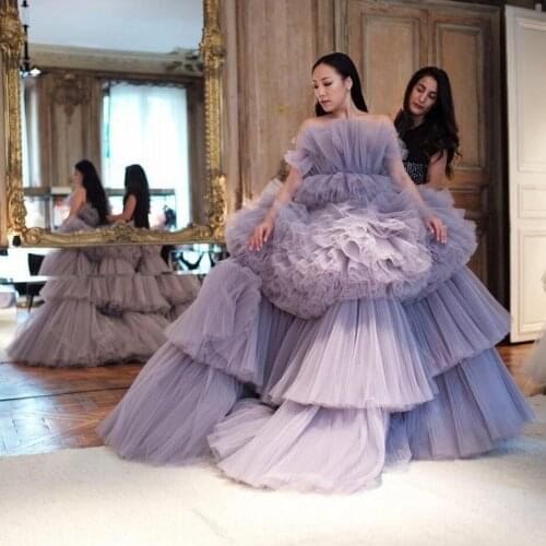 Mauve Prom Dresses Off Shoulder Tulle Long Formal Dress Gown Plus Size 2021 abendkleider Extra Puffy Pageant Dress Ball Gown