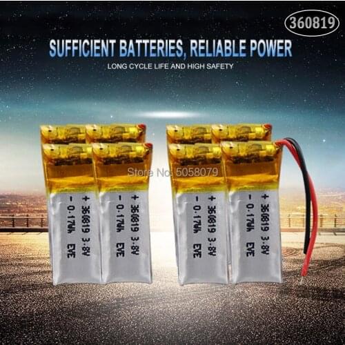 10pcs 360819 3.7v 50mAh Lithium Polymer LiPo Rechargeable Battery li ion li-polymer For DIY Mp,Connection head