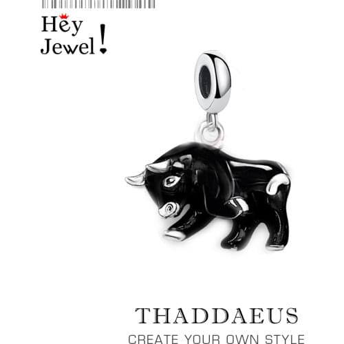 Black Enamel Bullfight Small Charms Bull OX Pendants for Women Men Bracelet Necklace 925 Sterling Silver Diy Pendant Wholesale