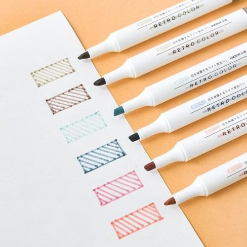 6pcs/box Set Highlighter Pen Large Capacity Marker Pen Focus Division Marker Pen DIY Hand-painted Graffiti Student Stationery