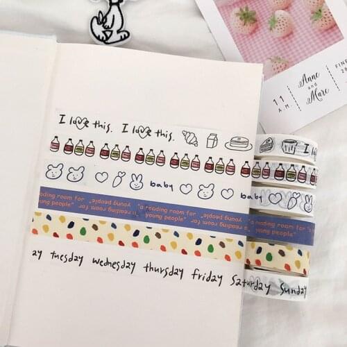 Ins Cute Concise Rabbit Tulips English Washi Tape Korea Student Hand Account Creative Kawaii Decorative Adhesive Tape Stationery