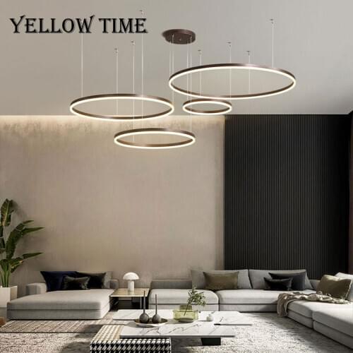 Minimalist LED Pendant Light Home Lighting For Living room Bedroom Kitchen Brushed Gold&Coffee&Black Cricle Hanging Lamp Lustre
