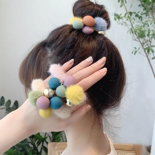 Fashion New Arrival Hot Selling Lovely Sweet Velvet Hair Band Matte Acrylic Balls Hair Rope High Elastic Hair Rings Headpiece