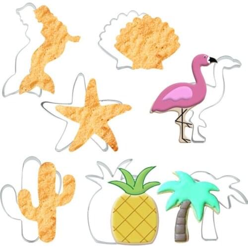 Seahorse Starfish Seashells Cake Cutter Mold Mermaid Birthday Party Decor Coconut Tree Flamingo Fondant Biscuit Mold Baking Tool