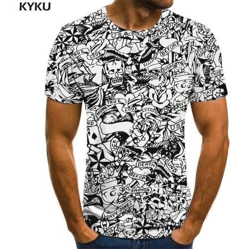 KYKU Skull T-shirt Men Hip Hop Funny T shirts Love Shirt Print Funny Anime Clothes Short Sleeve summer Cool Slim Tops