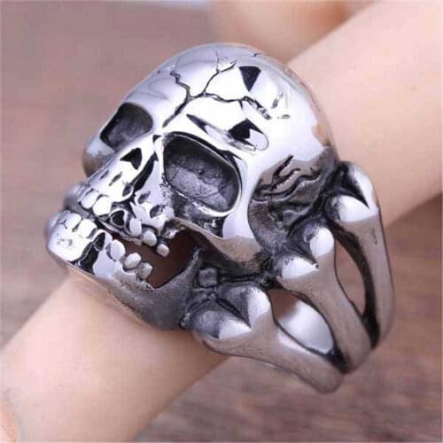 Fashionable pop skull retro trend hand decoration punk style mens alloy ring size 7-13