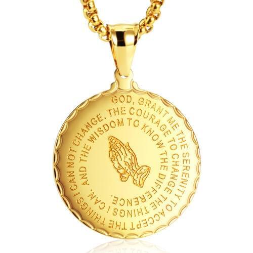 BOEYCJR Prayer Hand Dtainless Steel Pendant Necklace Energy Fashion Jewery Pendant & Necklace for Men or Women