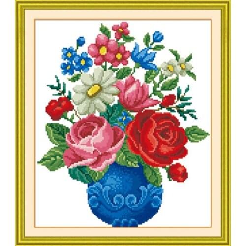 New Needlework 11CT DIY Precision Printing Cross Stitch Sets for Embroidery Kits Cross-Stitch Flowers Vase