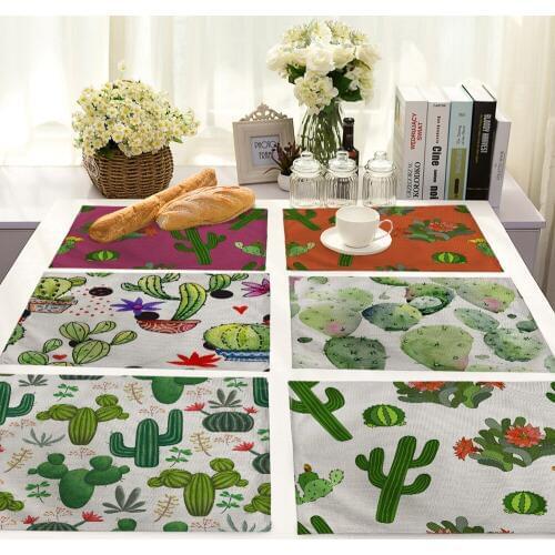 Cactus Printed Non-slip insulation Placemat coaster for table dinner Table Mats cotton linen Pads Home Decor 42*32cm 0027