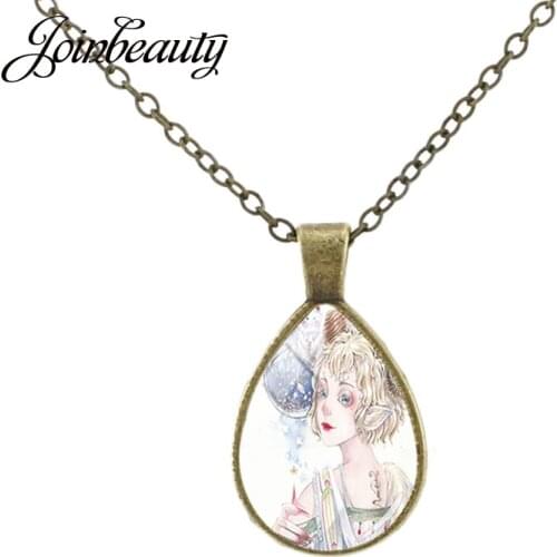 JOINBEAUTY New Beautiful Fashion Girls Pattern Water Tear Drop Necklace Glass Dome Pendant Jewelry Clothing Accessories WM01