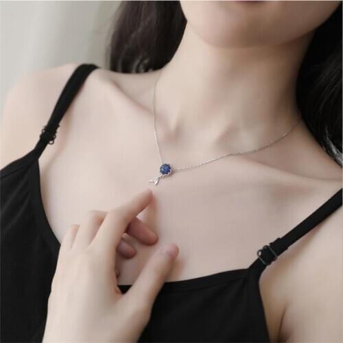 New Arrival Lady Silver 925 Clavicle Necklace Jewelry Female Fashion Crystal Blue Fish Pendant Necklaces Women Accessories Gift