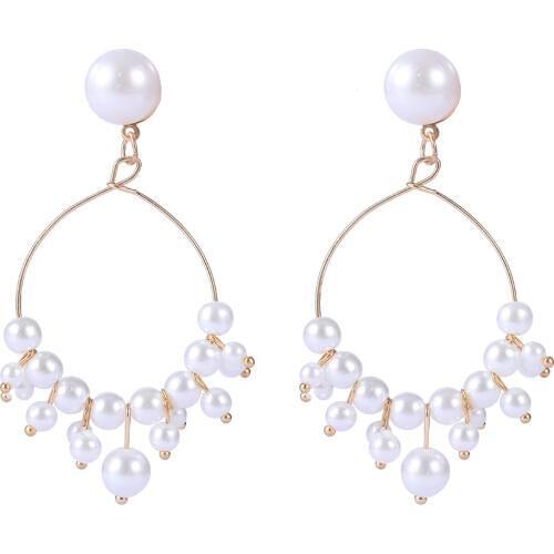 The new 2019 geometric hollow beads earrings fashion and fresh pearl earring jewelry