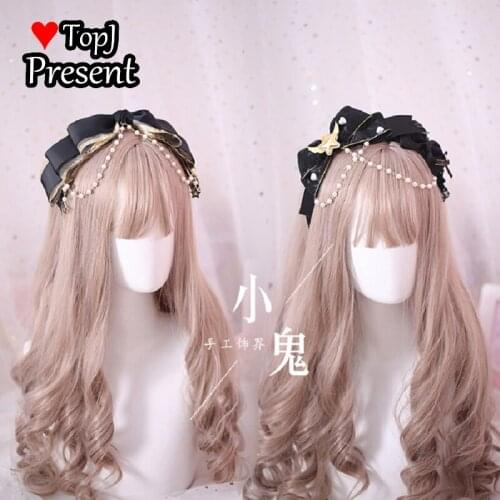 Lolita Gothic Diablo Cosplay Lo Niang Pearl Star lace KC hairhoop handmade headdress Lolita accessories
