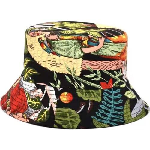 2021 New Fashion Vintage Print Panama Bucket Hats Reversible Bob Chapeau Femme Hip hop Caps Gorro Men Fisherman Hat Unisex Caps
