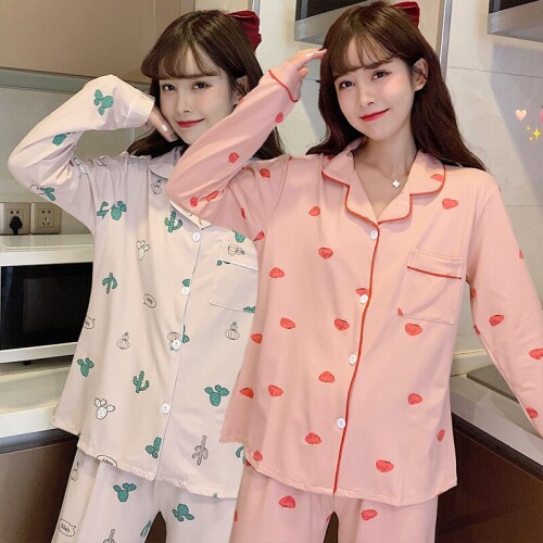 2021 Spring Autumn Long Sleeve Pajama Sets for Women Fashion Cute Print Sleepwear Suit Pyjama Homewear Pijama Mujer Home Clothes
