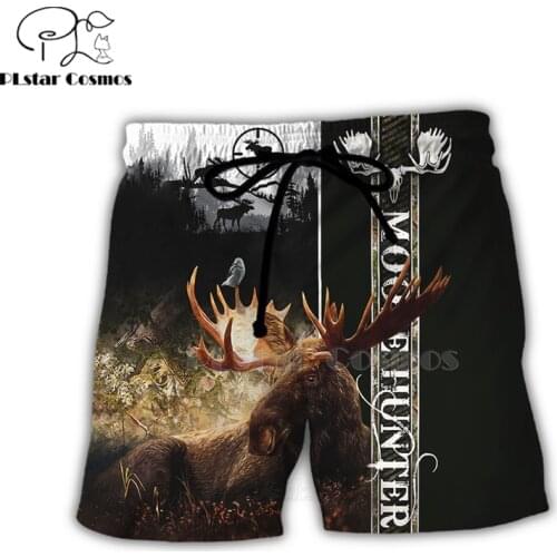 PLstar Cosmos Newest Moose elk wapiti Hunting Mens Summer Casual Shorts Harajuku 3D Print Loose cool Beach Comfortable