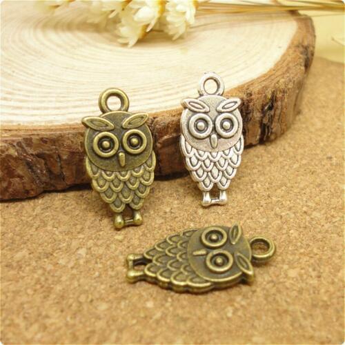 High Quality 20 Pieces/Lot 18mm*9mm Antique Silver plated or Antique Bronze Small Metal Owl Charms For Diy Jewelry Making