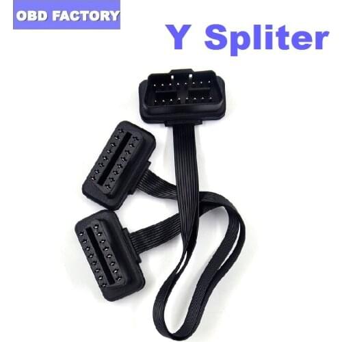 30CM OBDII Extension Dual Connector Y Splitter OBD OBD2 16PIN Male to Female Connection Flat+Thin as Noodle ELM327