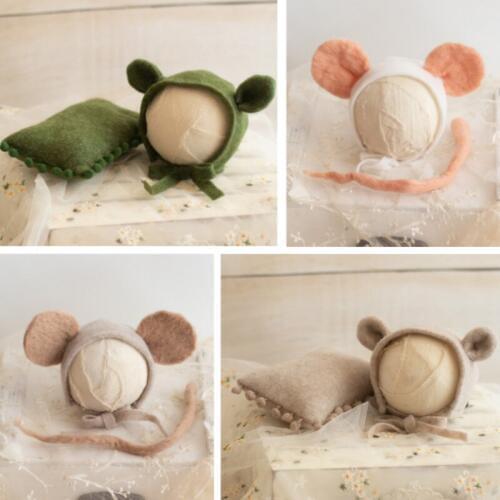 Newborn Photography Props Baby Photo Hats Pillows Infant Photo Shoot Accessories Big Ear Hats With Long Tail Sweet Photo Props